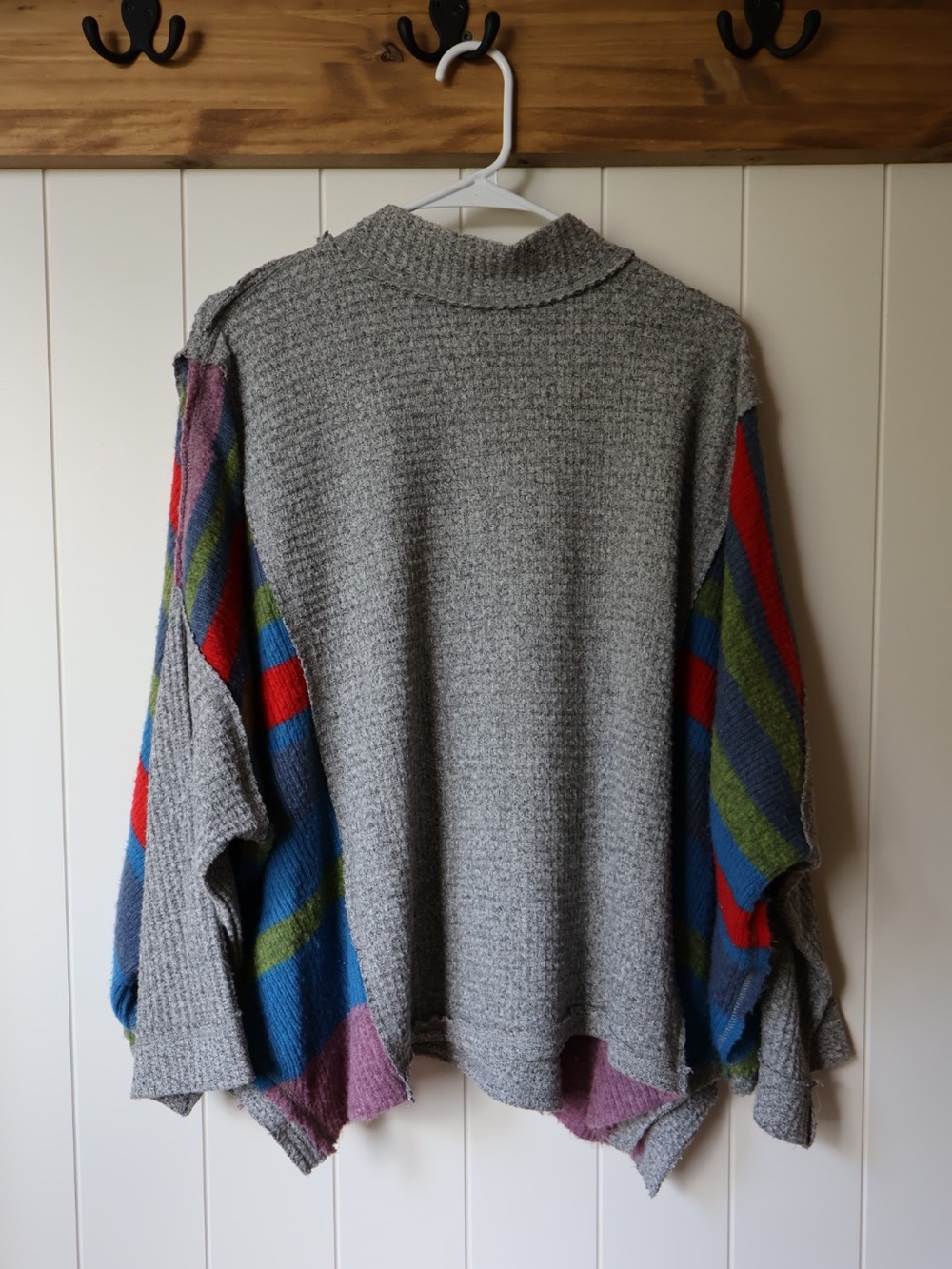Free People We The Free Susie Grey Waffle Knit Top with Multicolor Accent XS